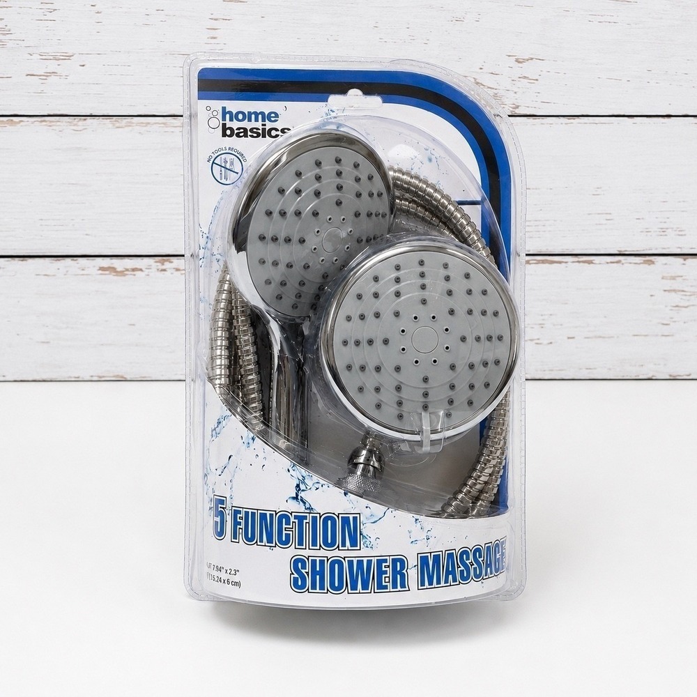 Home Basics 5 Function Deluxe Twin Shower Head and Massager Chrome SM41308 NEW